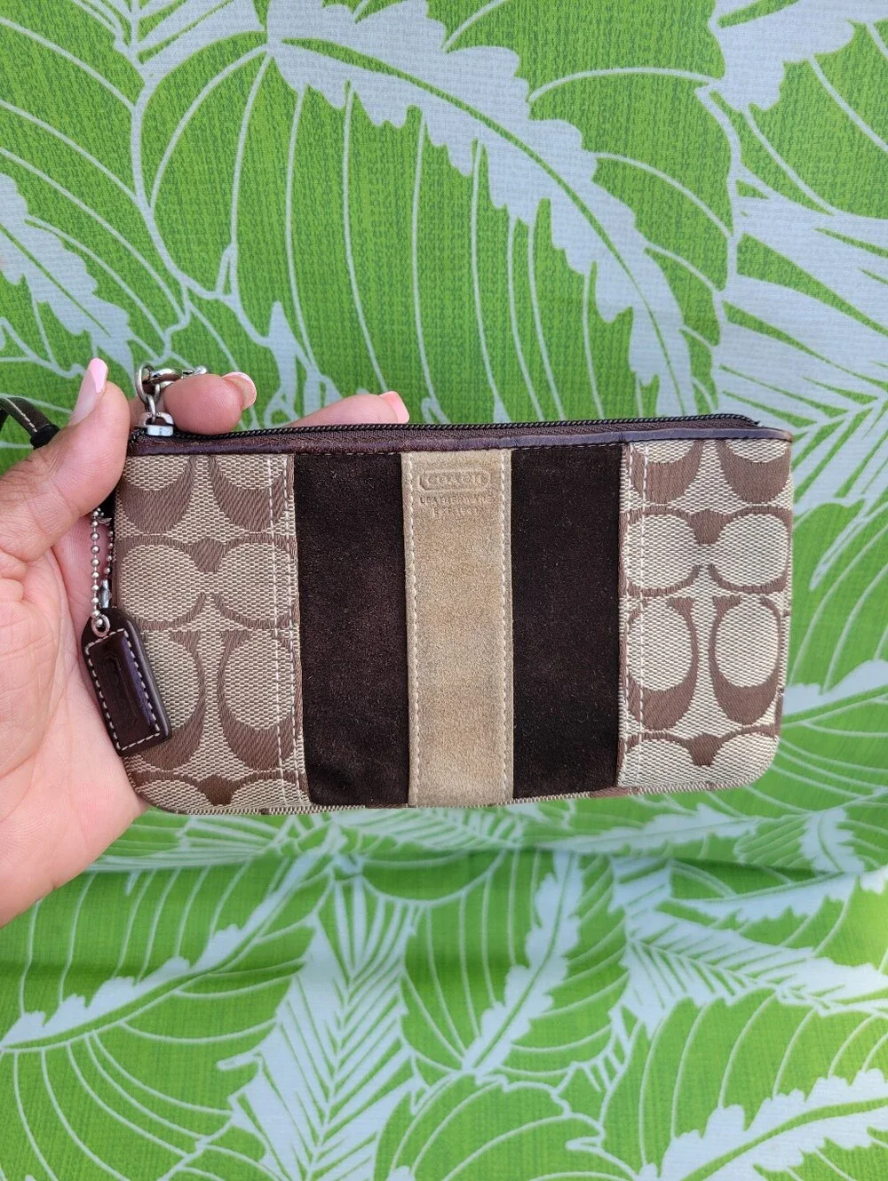 Coach Signature Canvas and Suede Stripe Wristlet